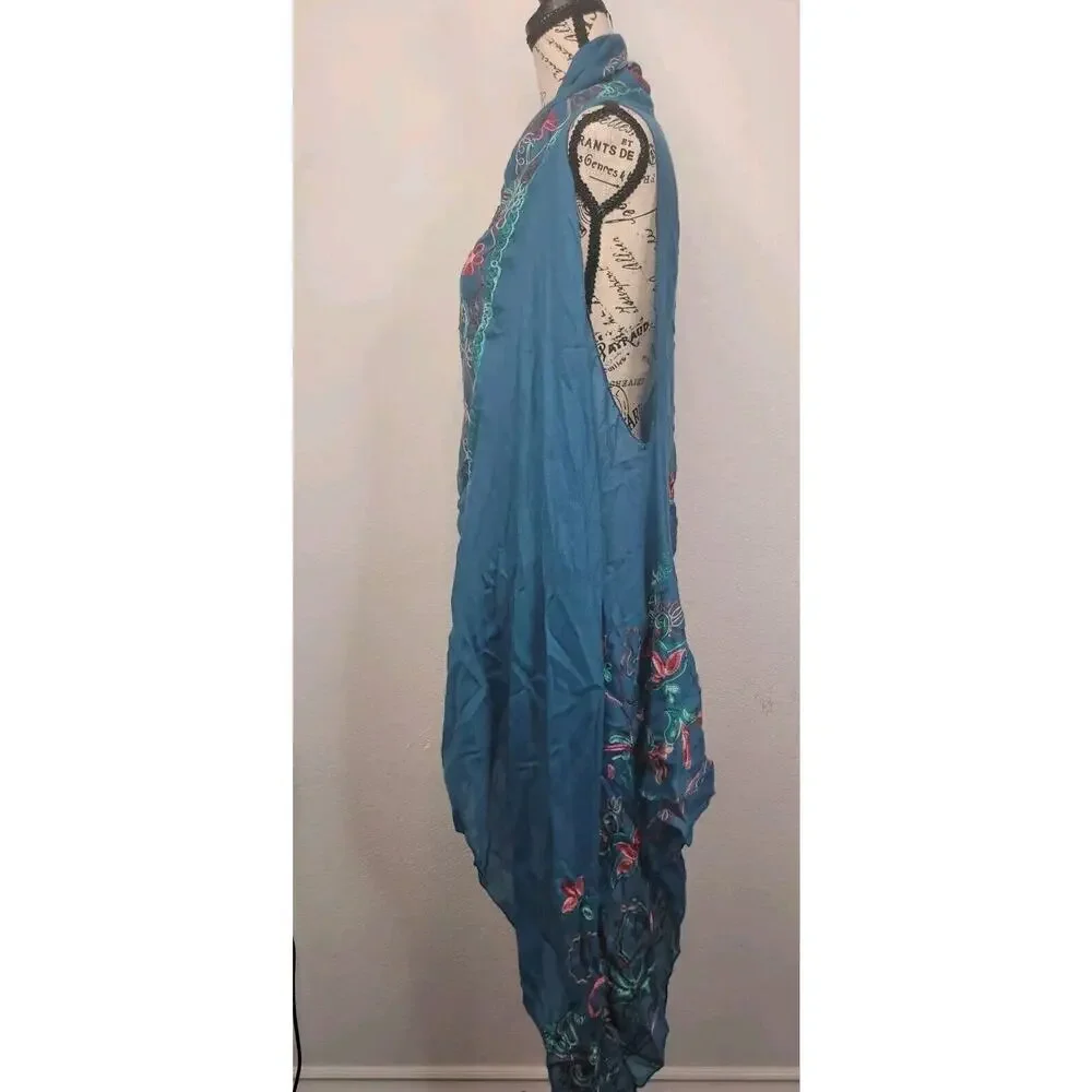 Pretty Angel Kimono Cardigan One Size Linen Blend Floral Embroidered Asymmetric